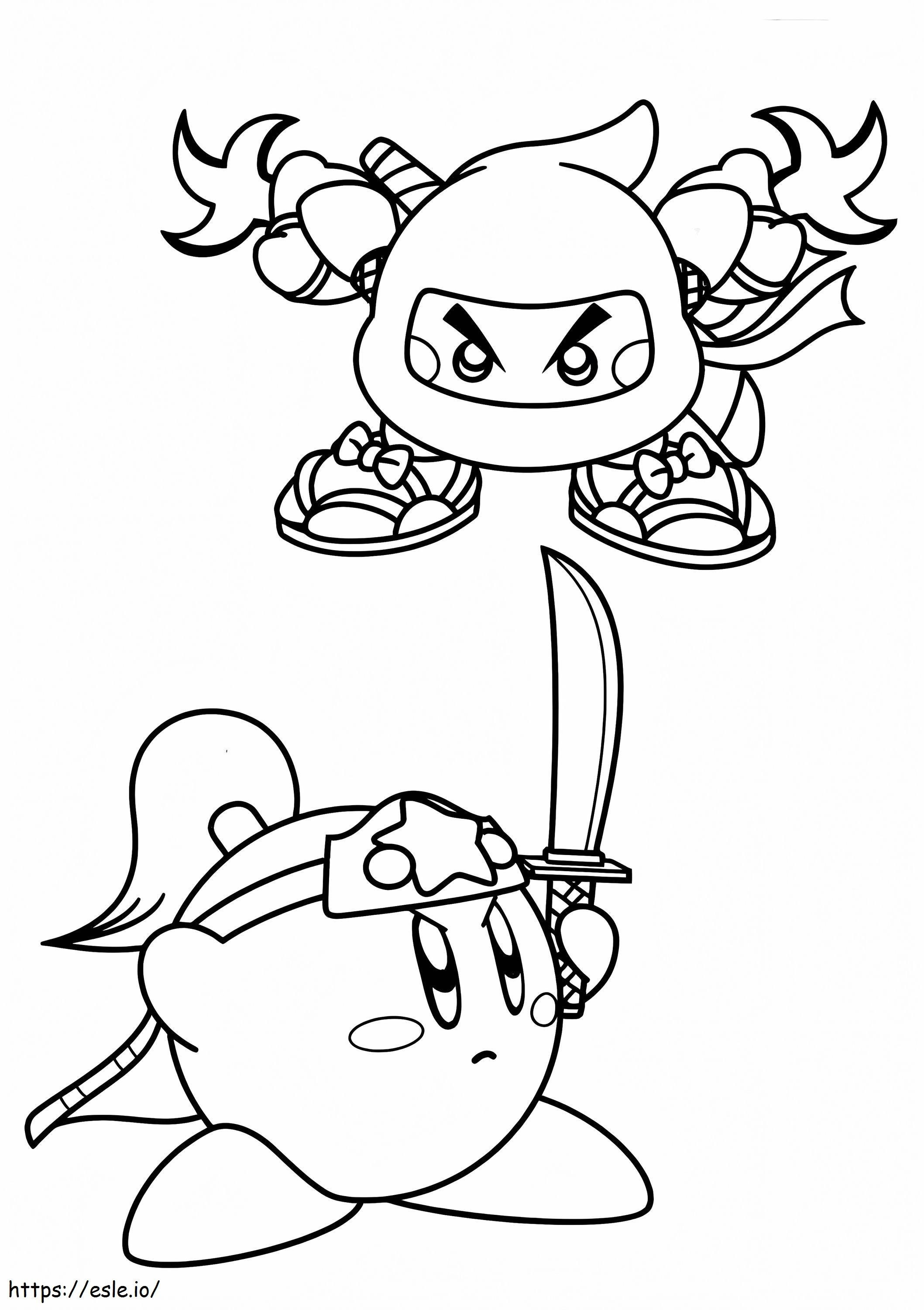 Las dos pieles ninja de Kirby para colorear