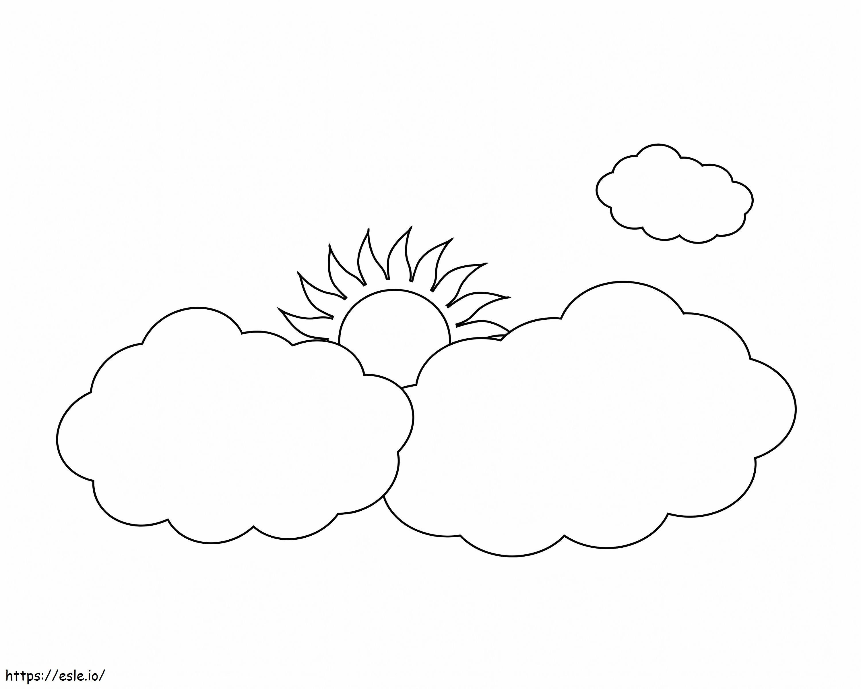 Coloriage Soleil et nuages à imprimer dessin