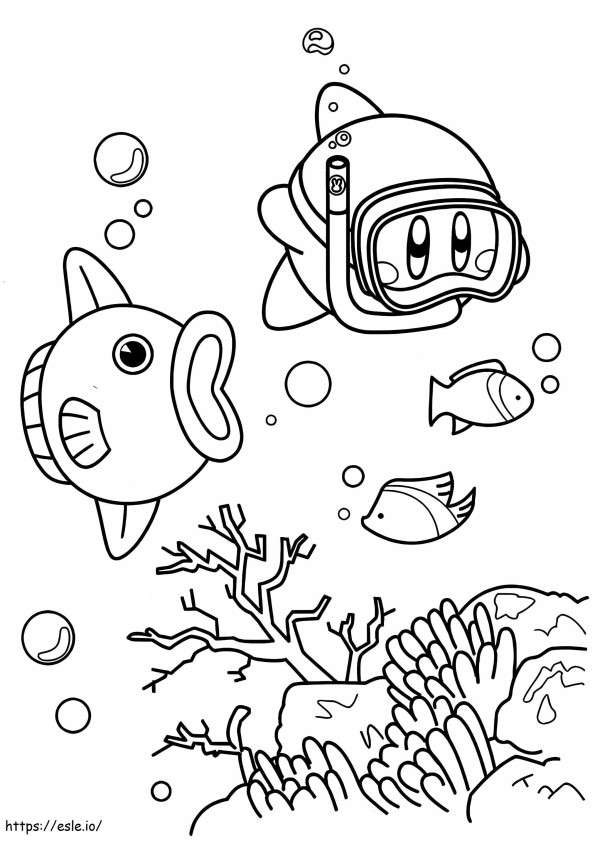 Kirby duikt de zee in kleurplaat
