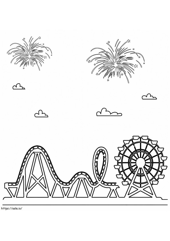 Roller Coaster With Fireworks coloring page