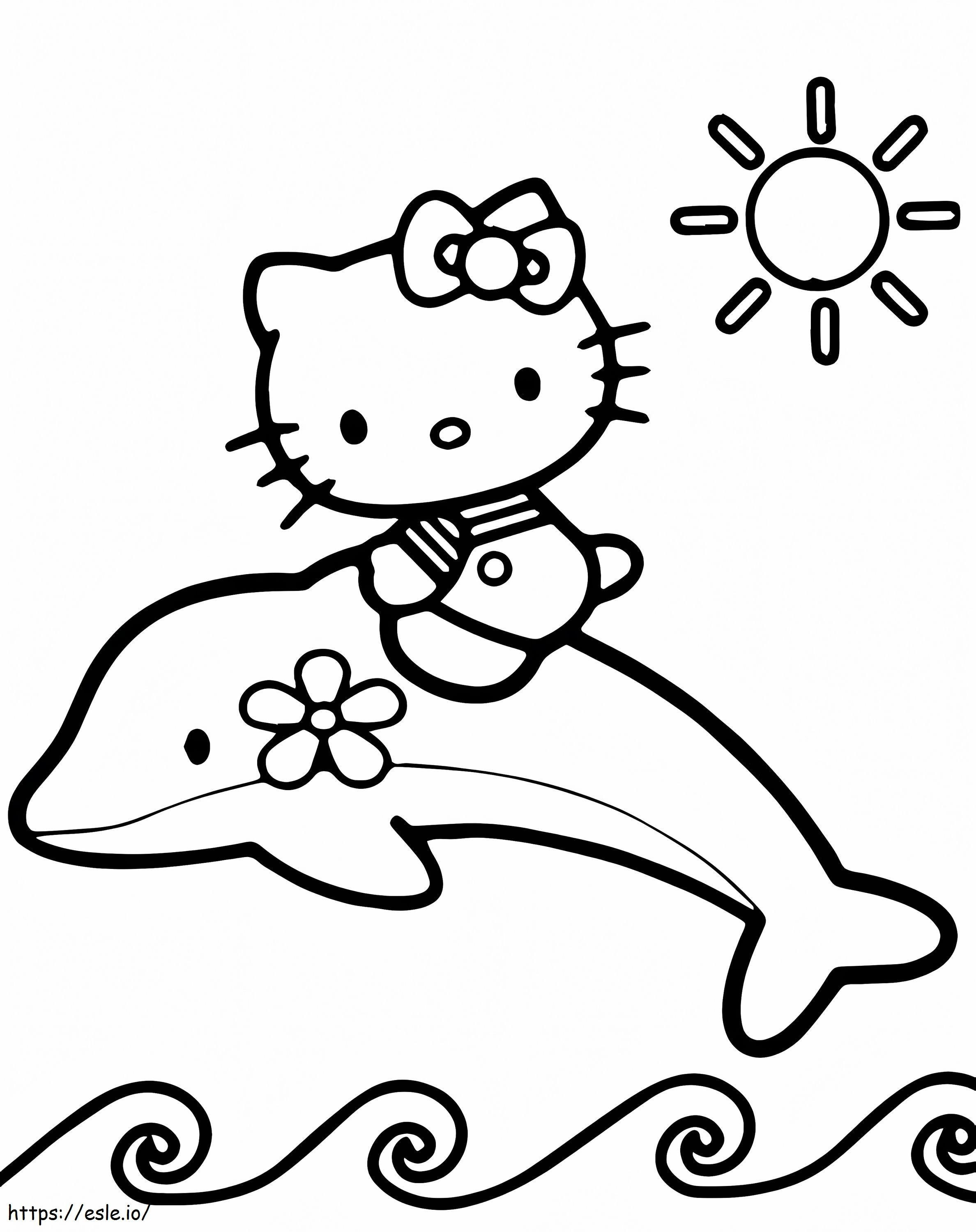 Coloriage Hello Kitty et le dauphin à imprimer dessin