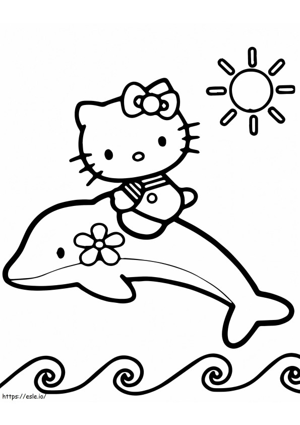 Coloriage Hello Kitty et le dauphin à imprimer dessin