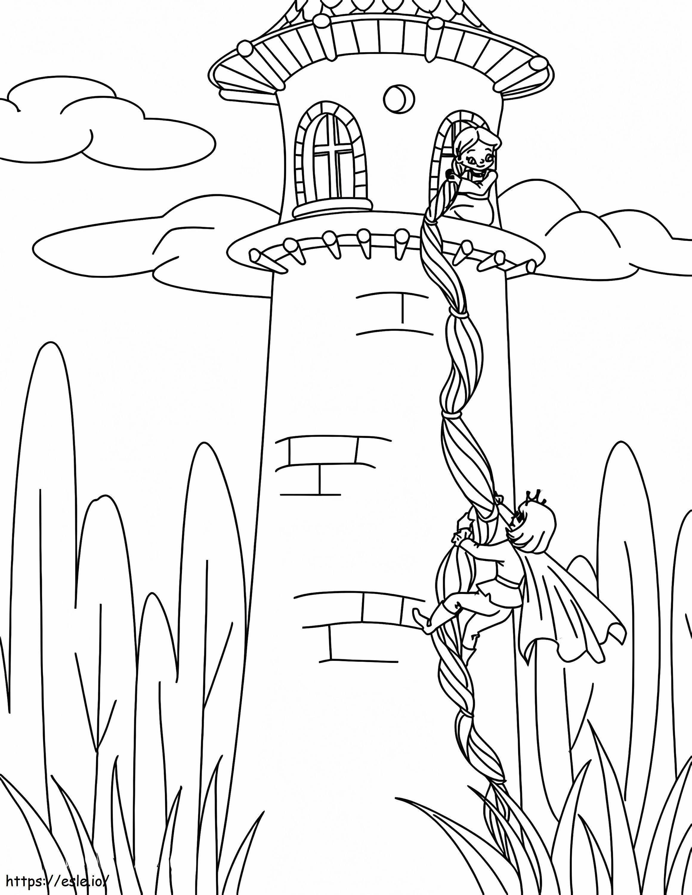 Rapunzel în turn de colorat