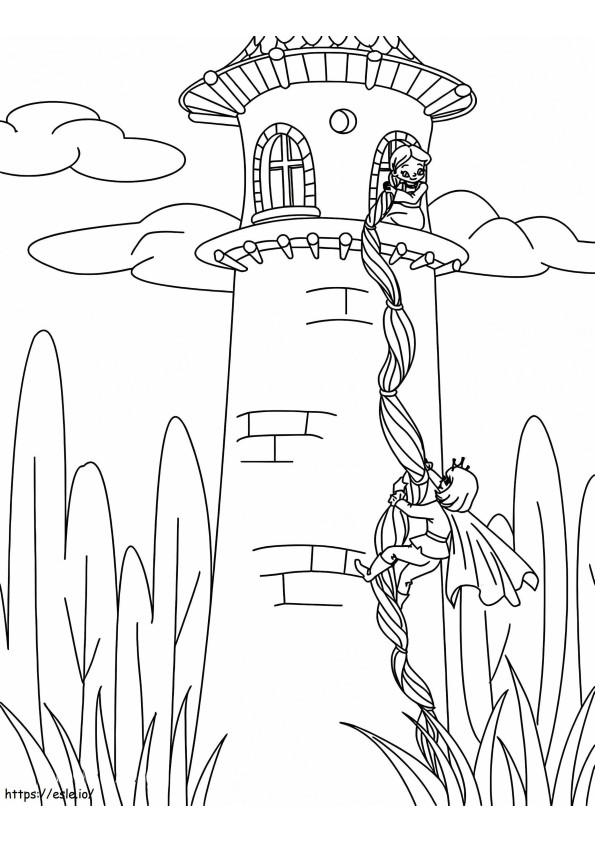 Rapunzel în turn de colorat