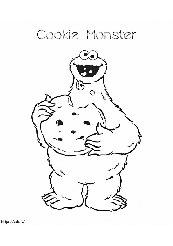 Coloriage Cookie Monster avec un gros cookie à imprimer dessin