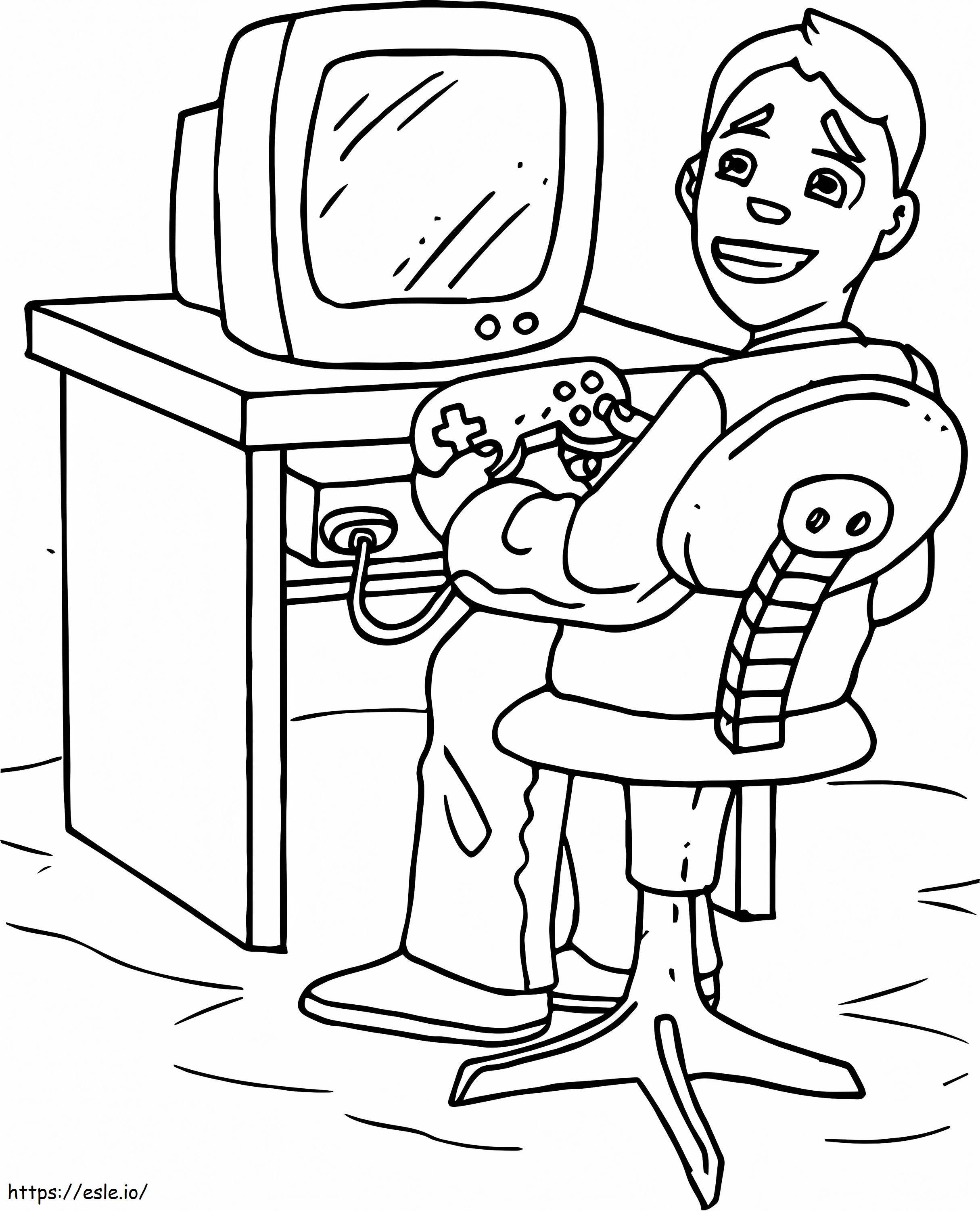 Coloriage Garçon jouant à des jeux vidéo à imprimer dessin