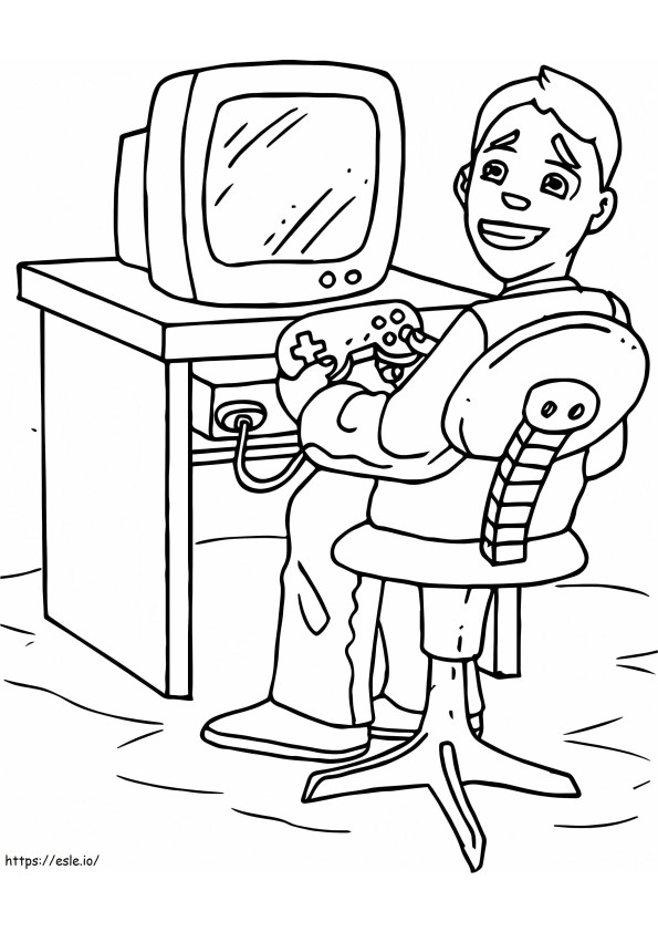 Boy Playing Video Games coloring page
