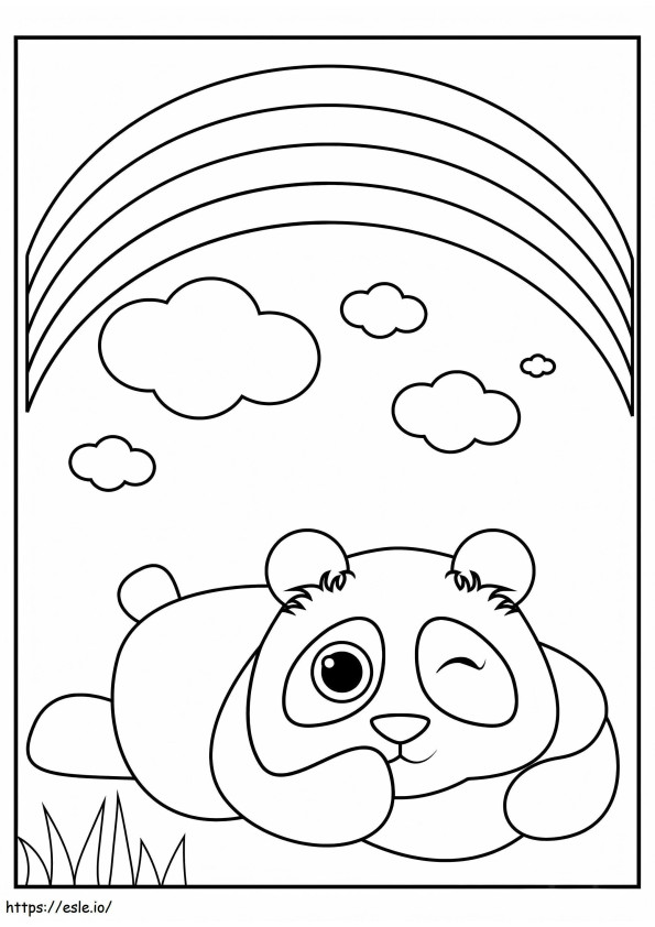 Coloriage Panda couché avec arc-en-ciel à imprimer dessin