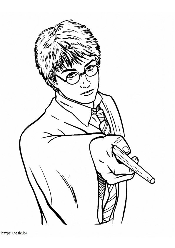 Coloriage Harry Potter tenant une baguette à imprimer dessin