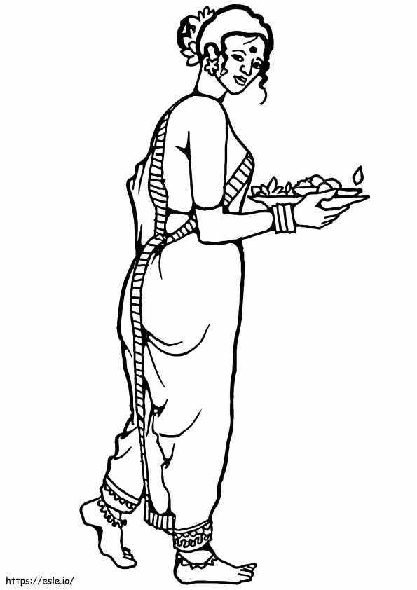 インド女性の民族衣装 ぬりえ - 塗り絵