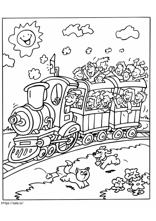 Kids On Train coloring page