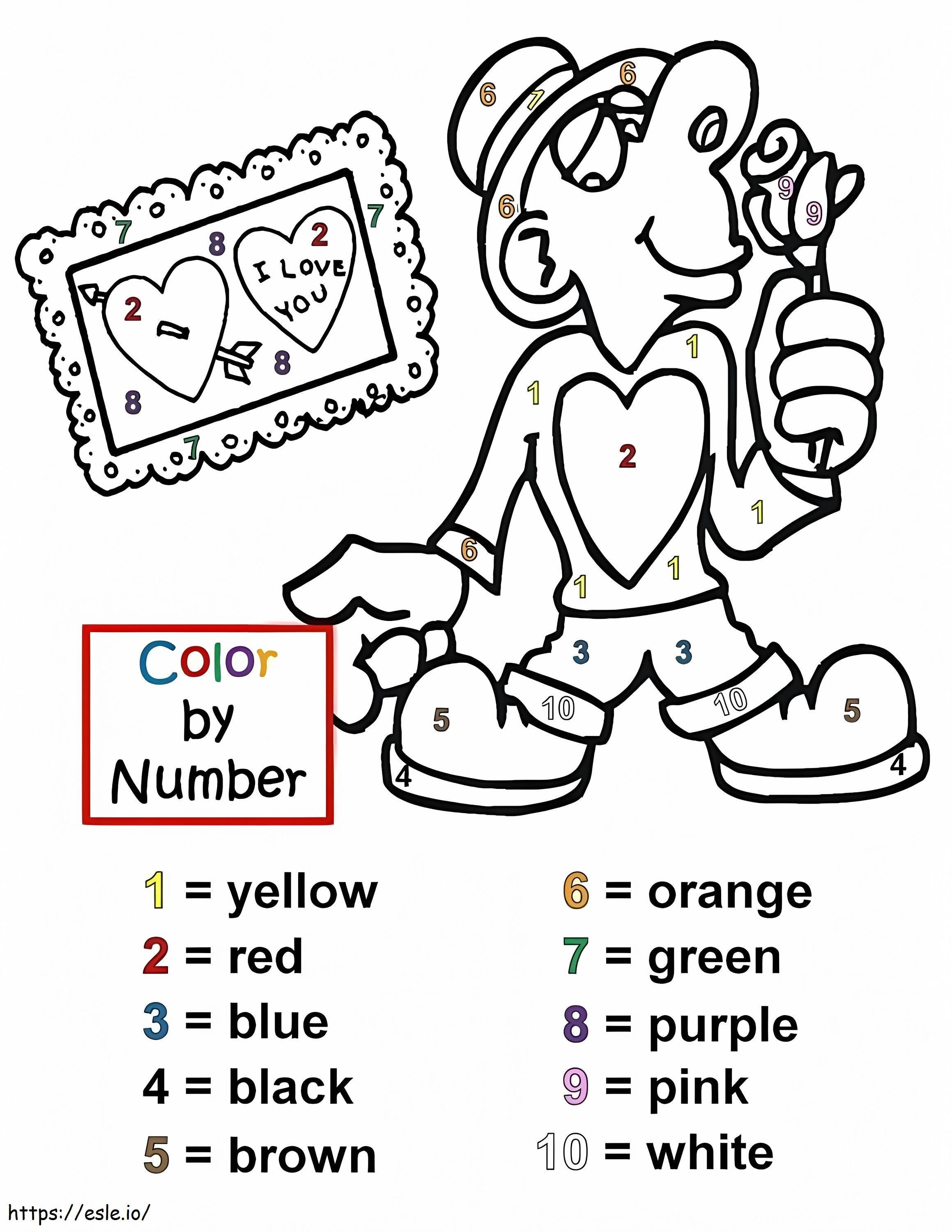 Hoja de trabajo de colorear por números para San Valentín para colorear
