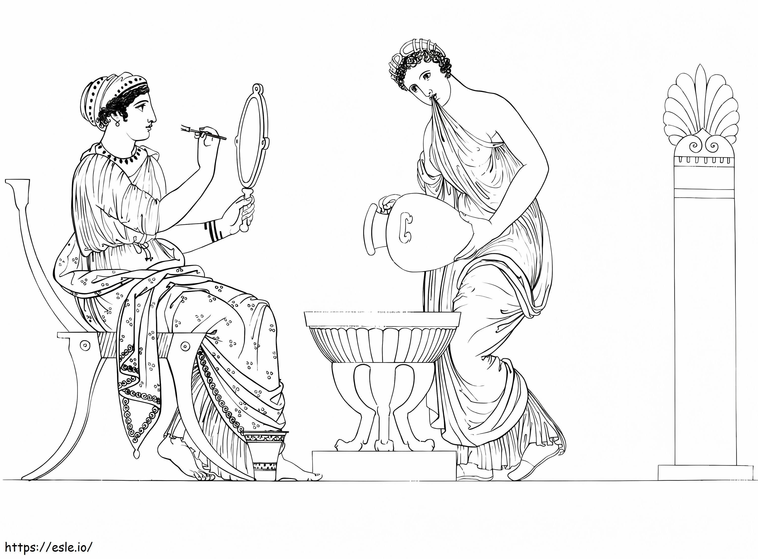 顔をペイントするギリシャの女性 ぬりえ - 塗り絵