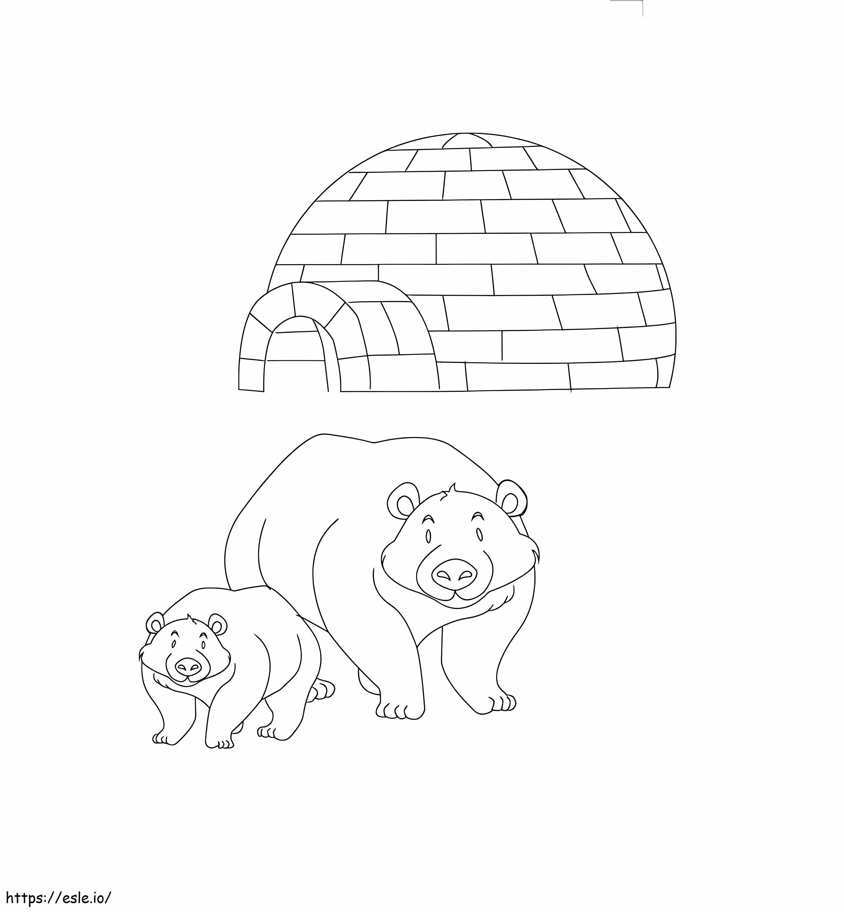 Dois ursos e Iglu para colorir