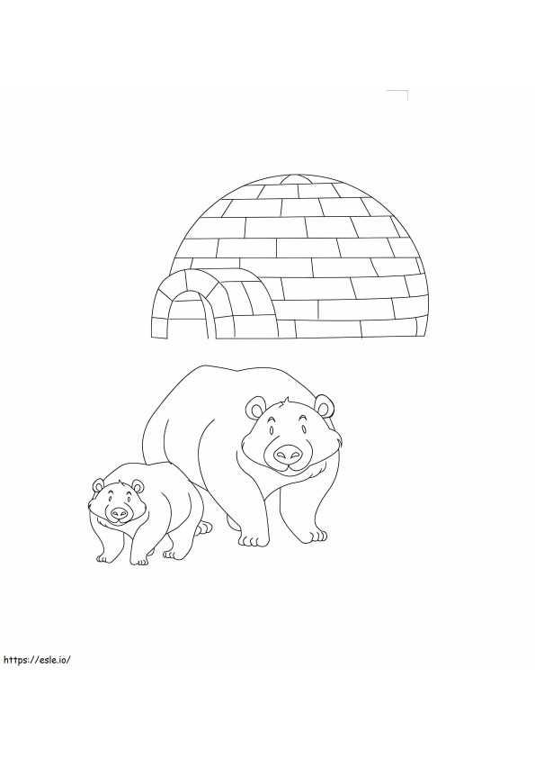 Dois ursos e Iglu para colorir