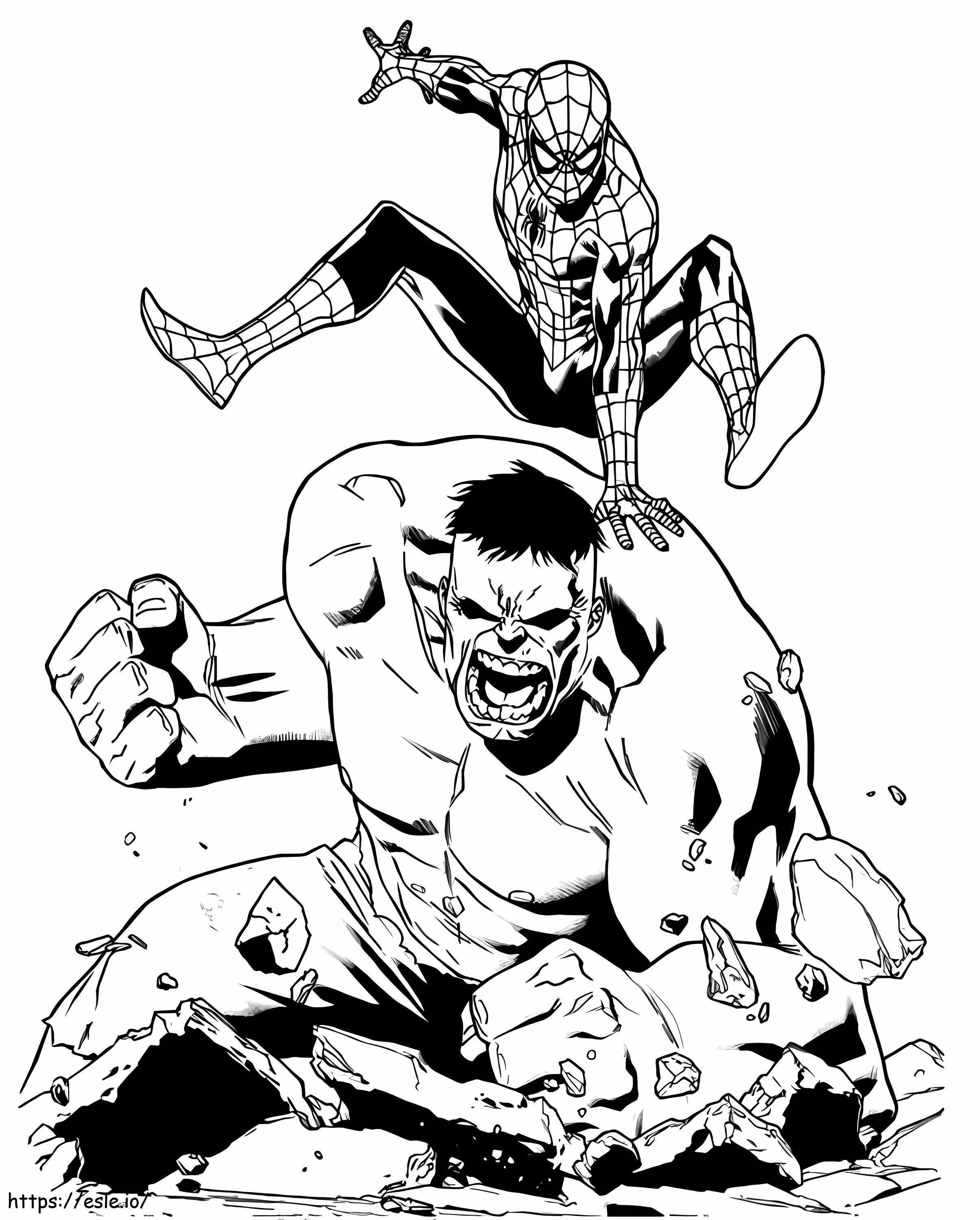 Coloriage Spiderman et Hulk à imprimer dessin