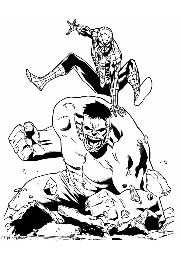 Homem Aranha e Hulk para colorir