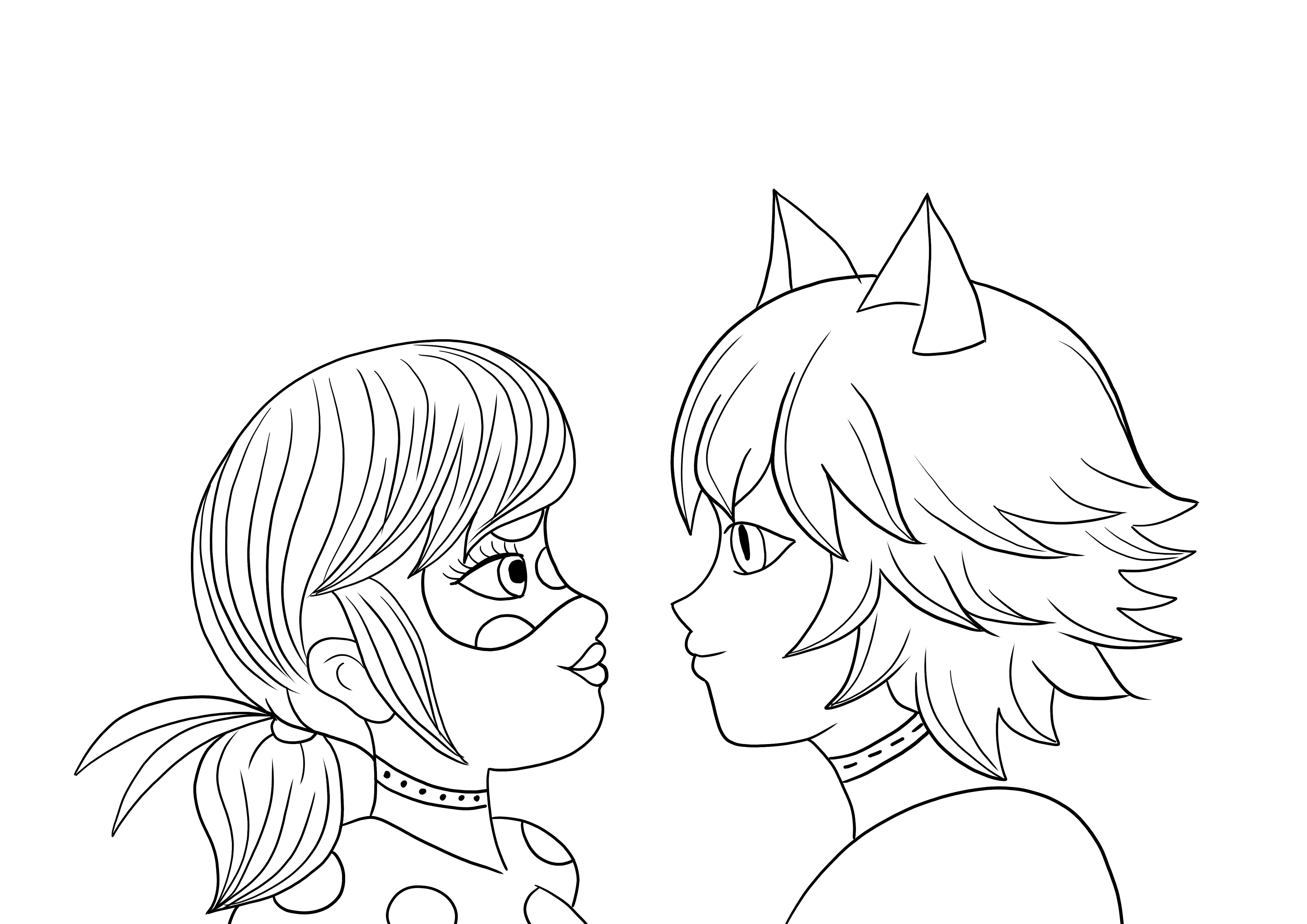 Marinette and Adrien in love coloring page for free