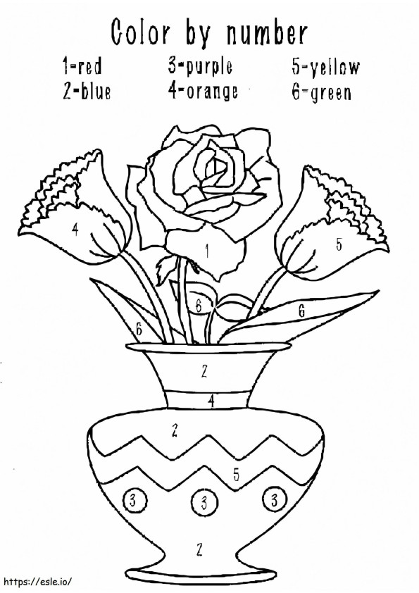 Kolorowanie wazonu z kwiatami według numeru kolorowanka