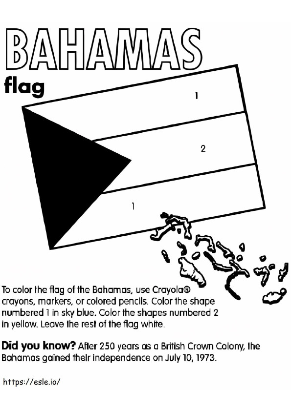 バハマの国旗と地図 ぬりえ - 塗り絵