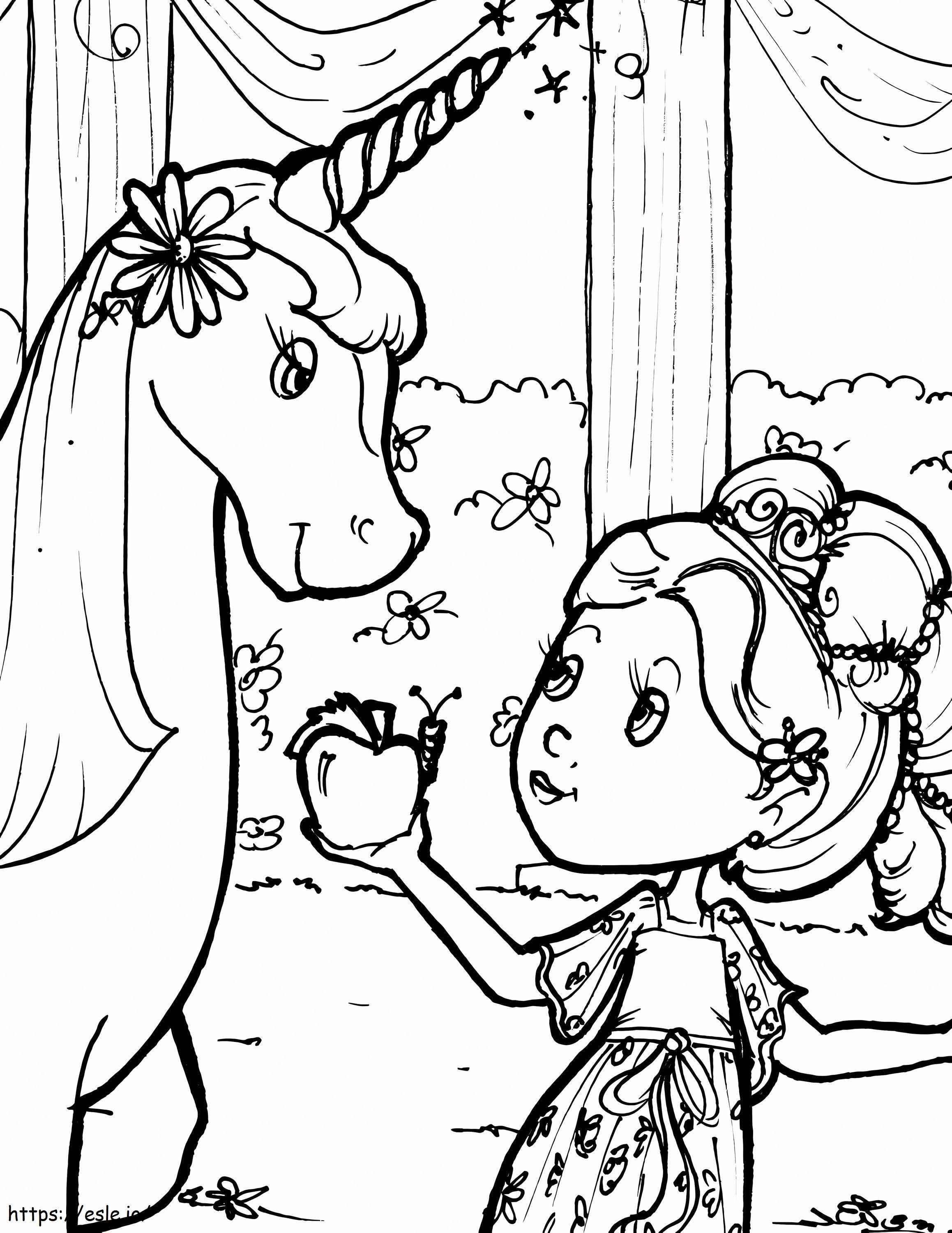 1563929440 Girl Giving Apple For Unicorn A4 coloring page