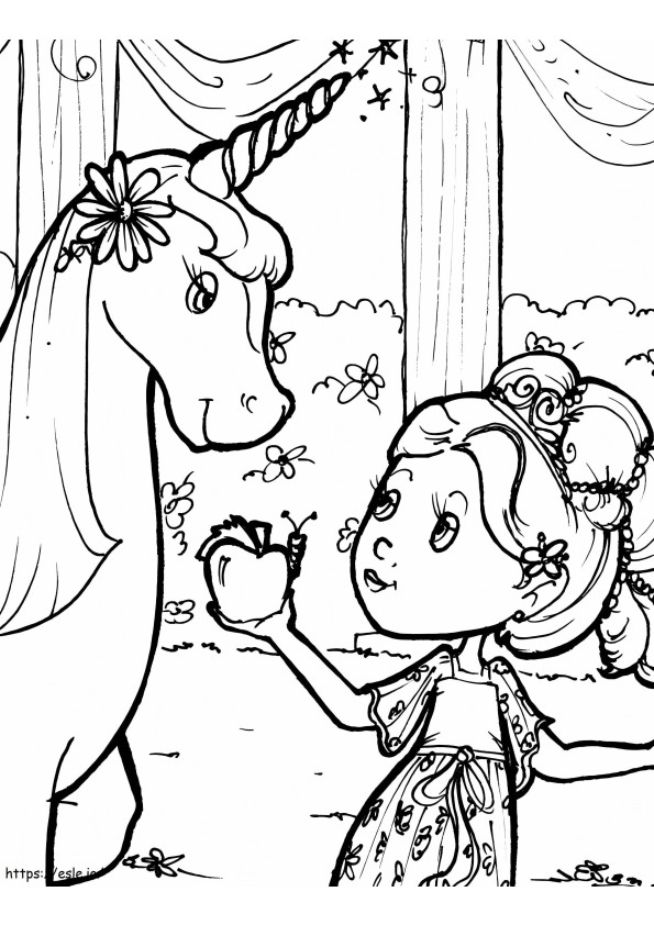 1563929440 Girl Giving Apple For Unicorn A4 coloring page
