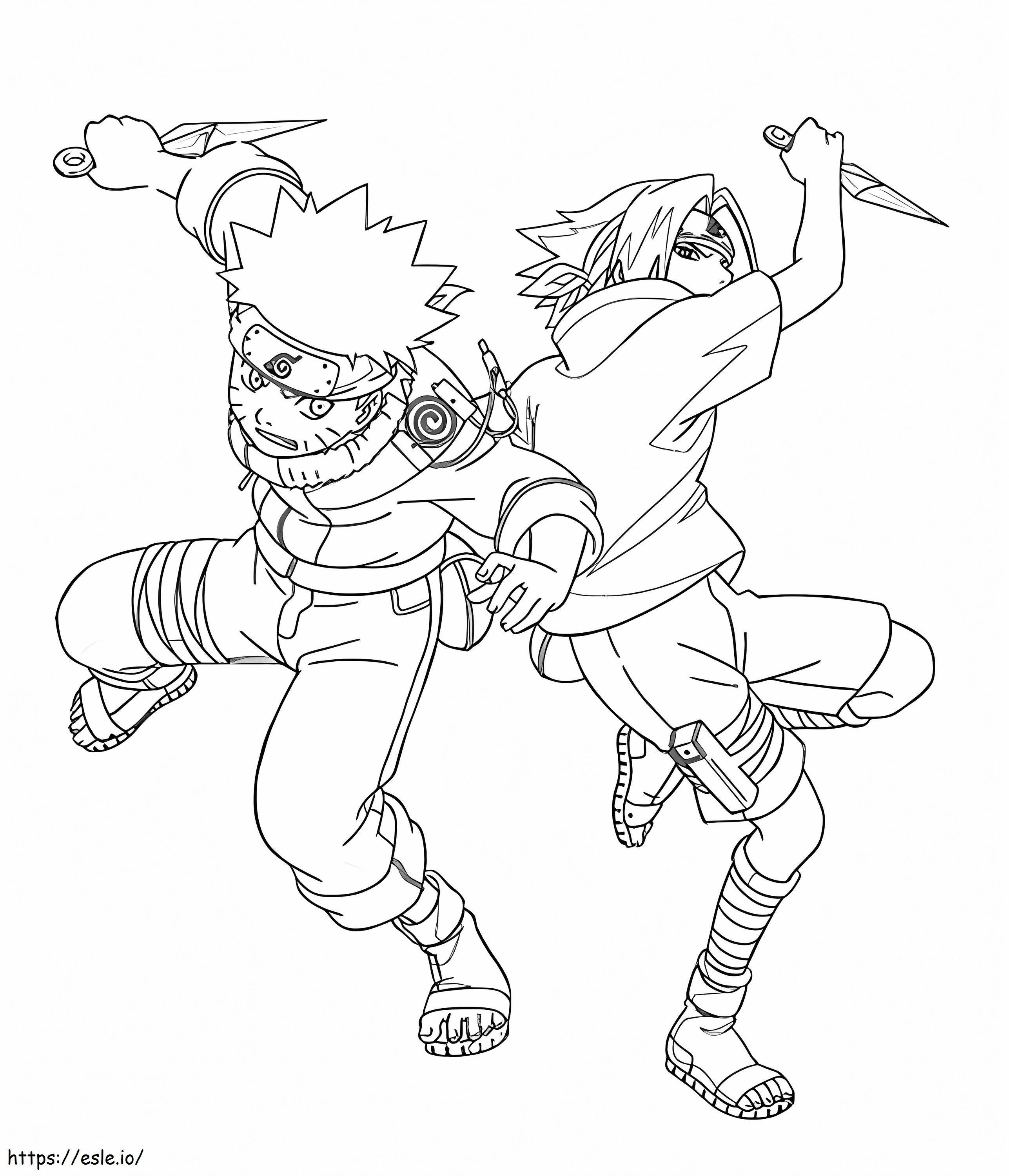 Coloriage Combat entre le petit Sasuke et Naruto à imprimer dessin