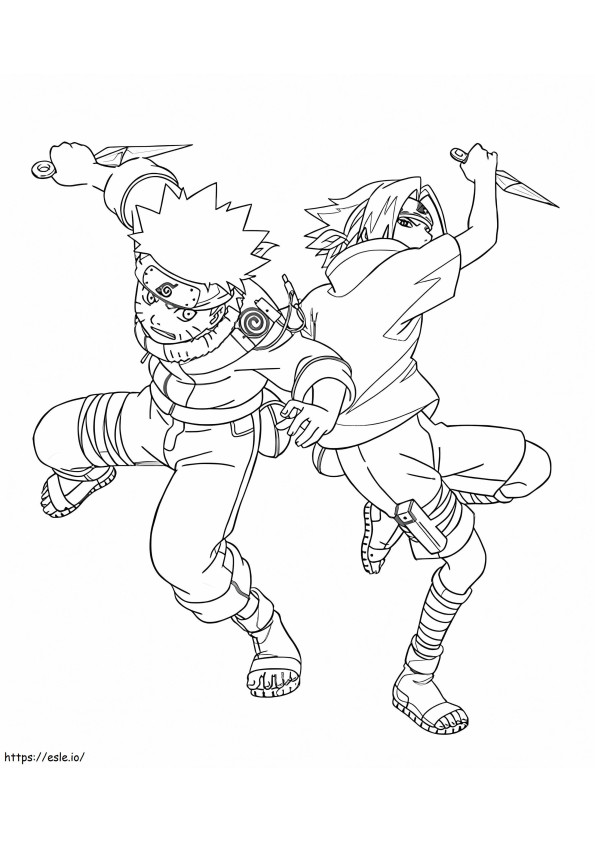 Walka pomiędzy małym Sasuke i Naruto kolorowanka