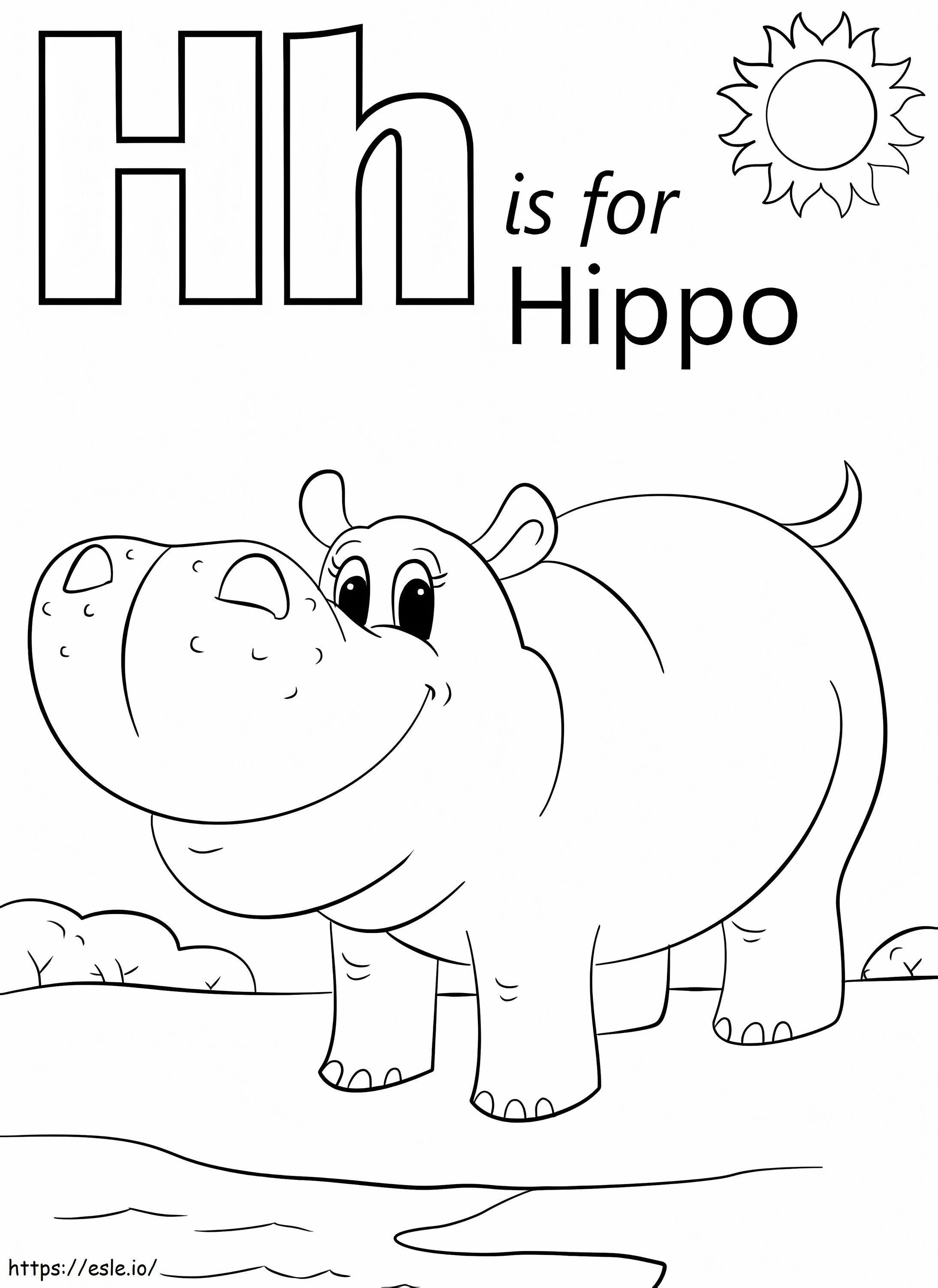 Letra H do hipopótamo para colorir