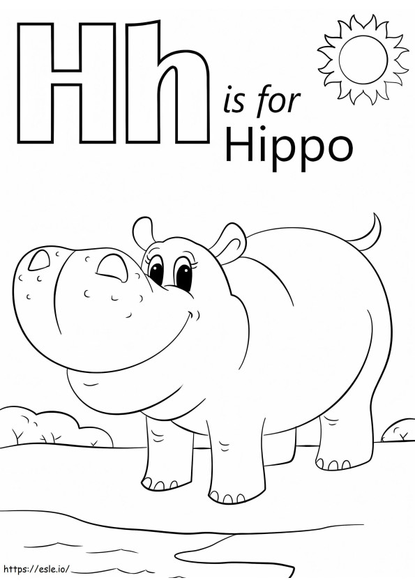 Hippo Letter H coloring page