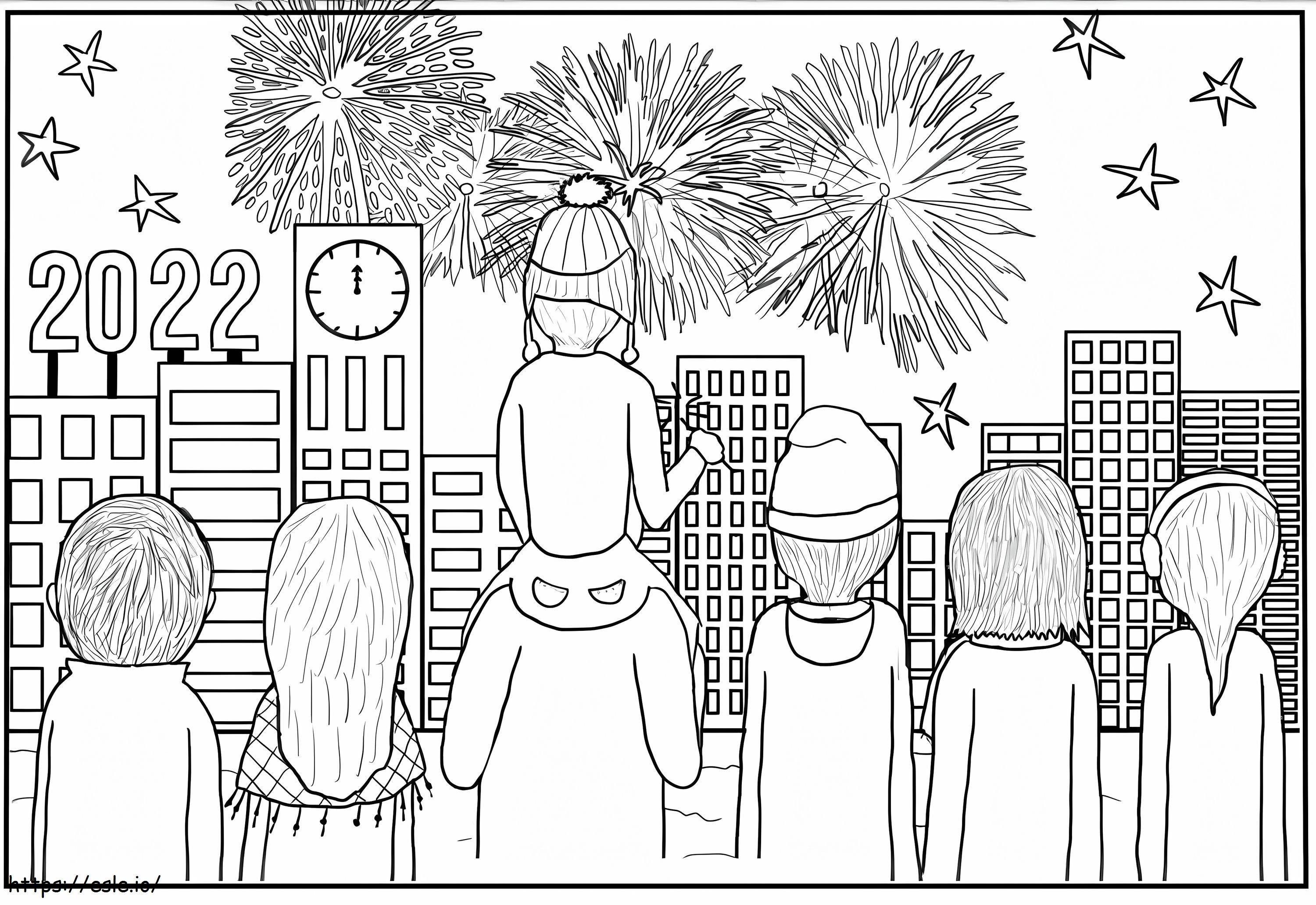 Guardare i fuochi d'artificio di Capodanno 2022 da colorare