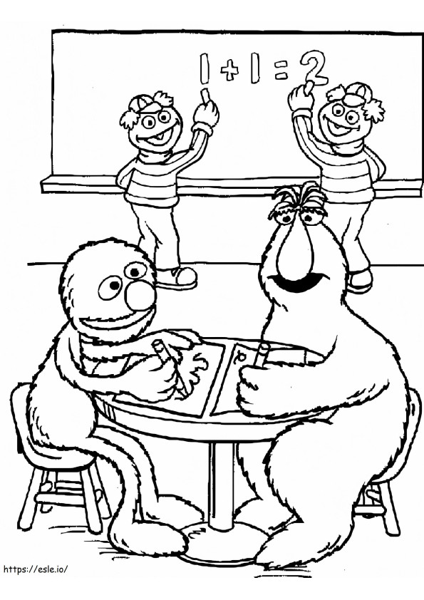 Coloriage Grover en classe à imprimer dessin