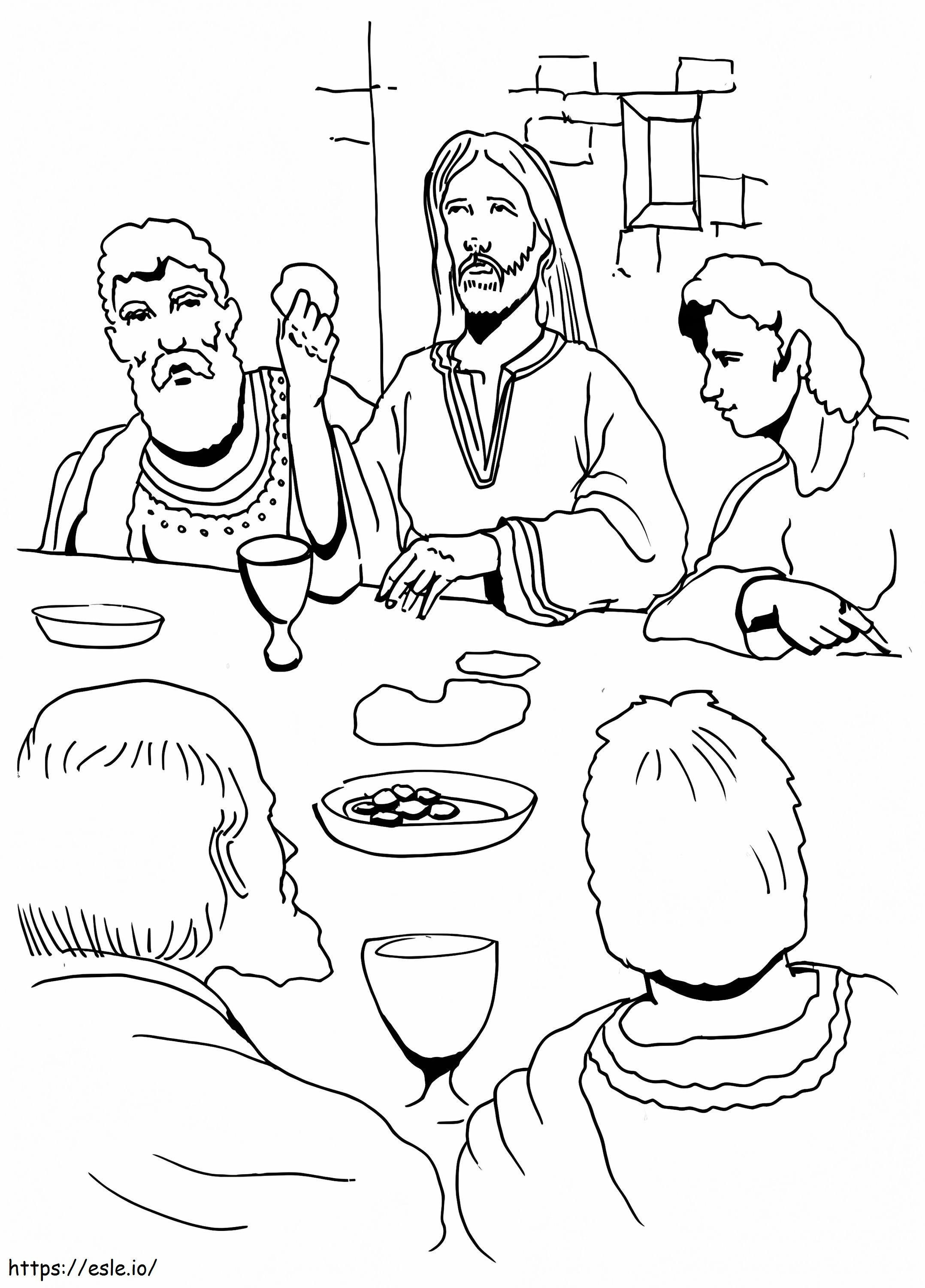Isus Mâncând în Cina cea de Taină de colorat