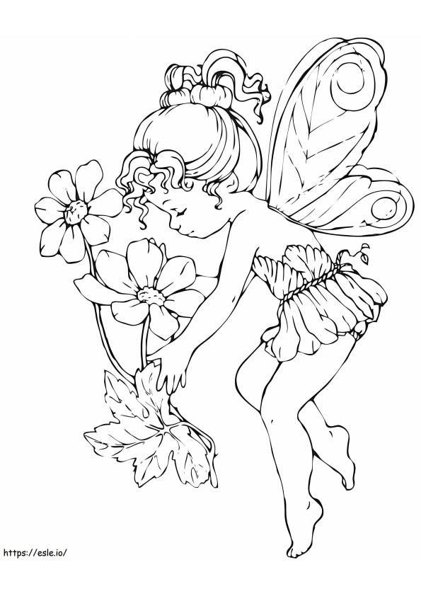 妖精と花 ぬりえ - 塗り絵