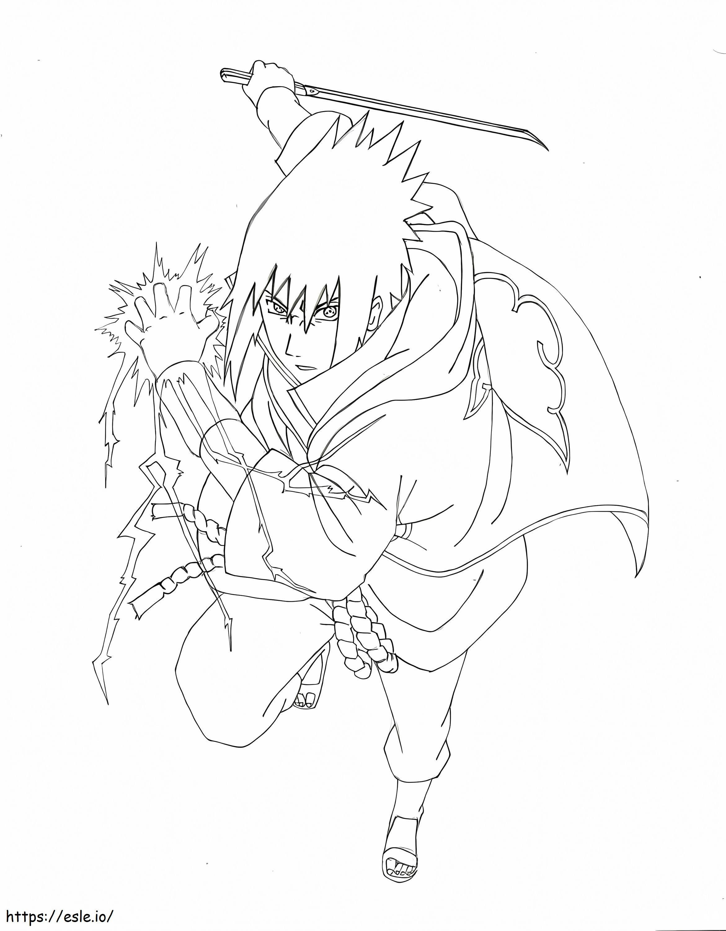Sasuke With Sword And Chidori coloring page