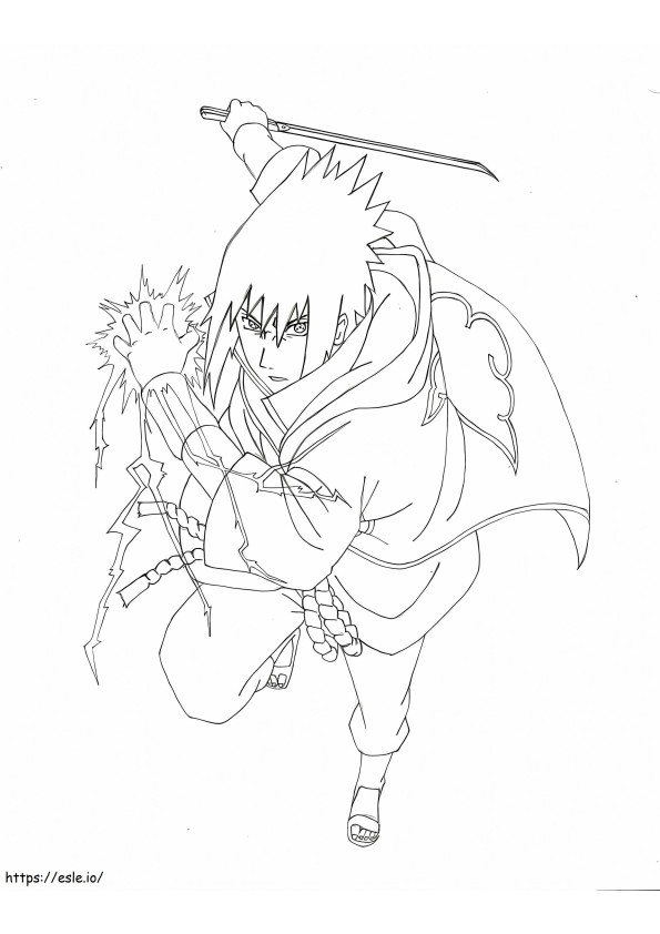 Coloriage Sasuke avec épée et Chidori à imprimer dessin