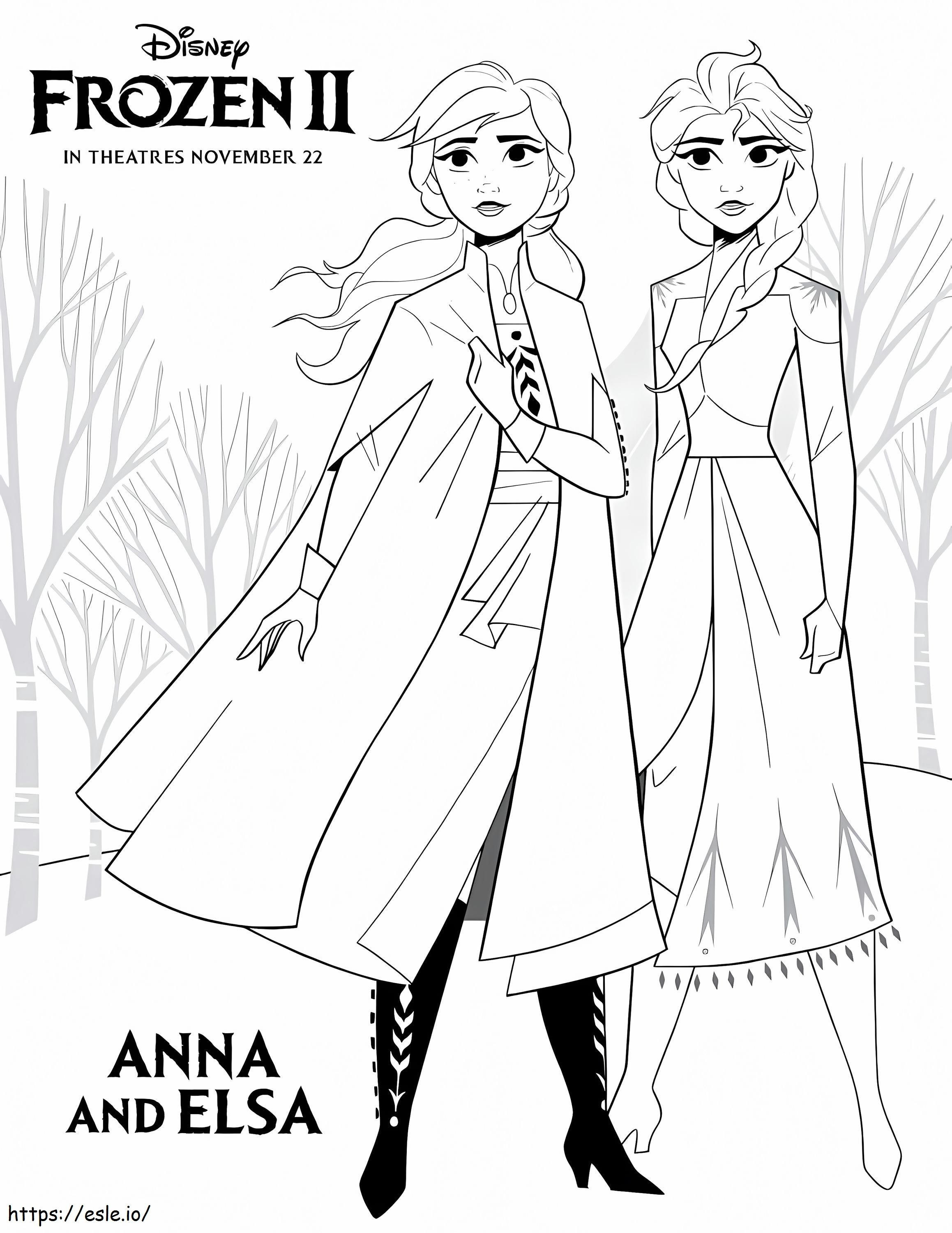 Pagina de colorat Anna și Elsa Frozen 2 de colorat