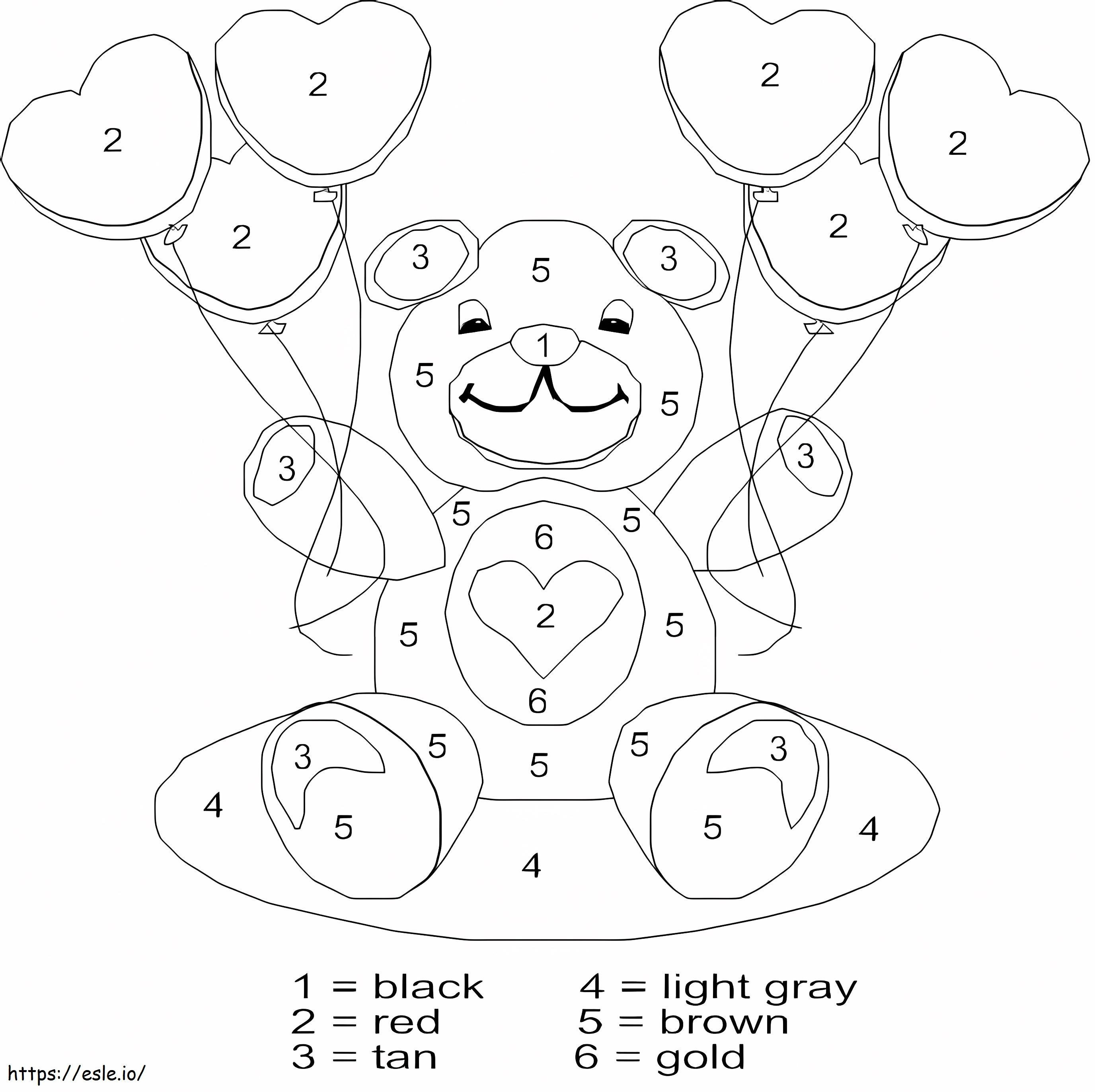Teddy Bear For Valentine Color By Number coloring page