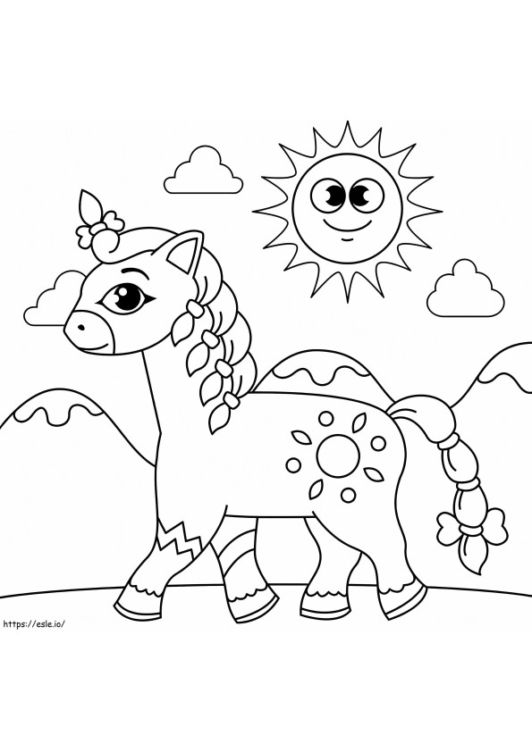 Hevonen ja aurinko värityskuva
