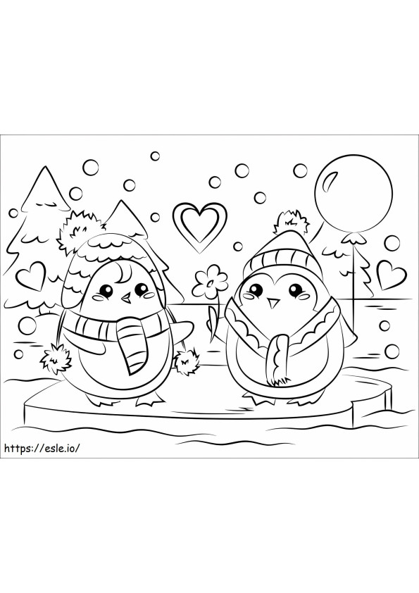 Cute Two Penguins coloring page