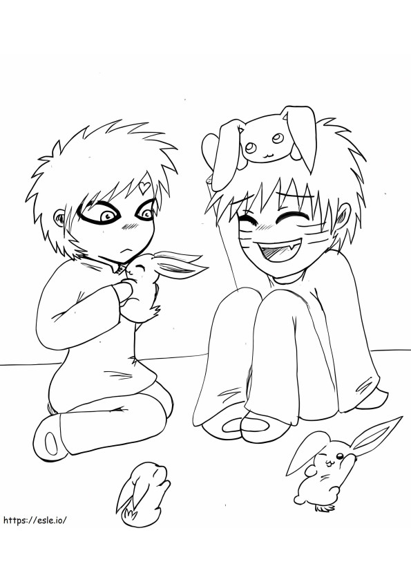 Coloriage Petit Gaara et petit Naruto à imprimer dessin