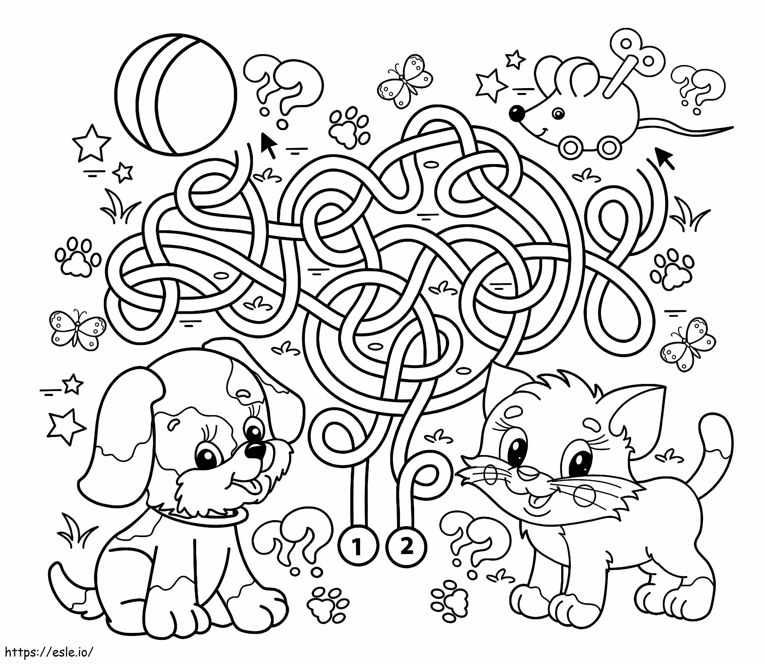 Labirint de câini și pisici de colorat