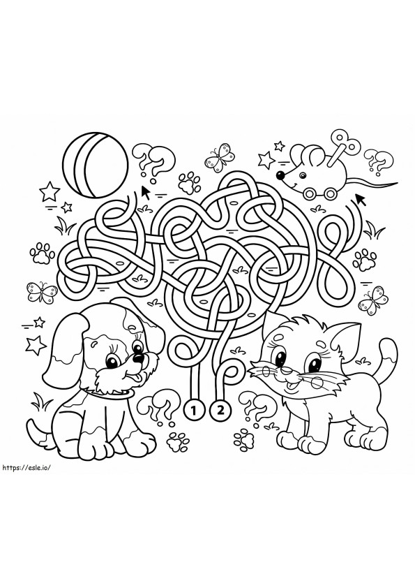 Labirinto di cani e gatti da colorare