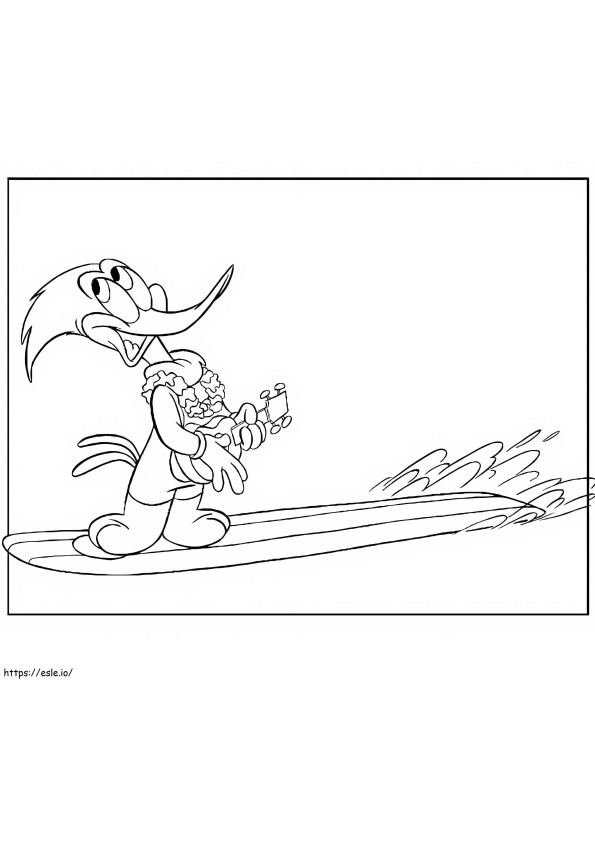 Coloriage Woody Woodpecker navigue et joue de la guitare à imprimer dessin
