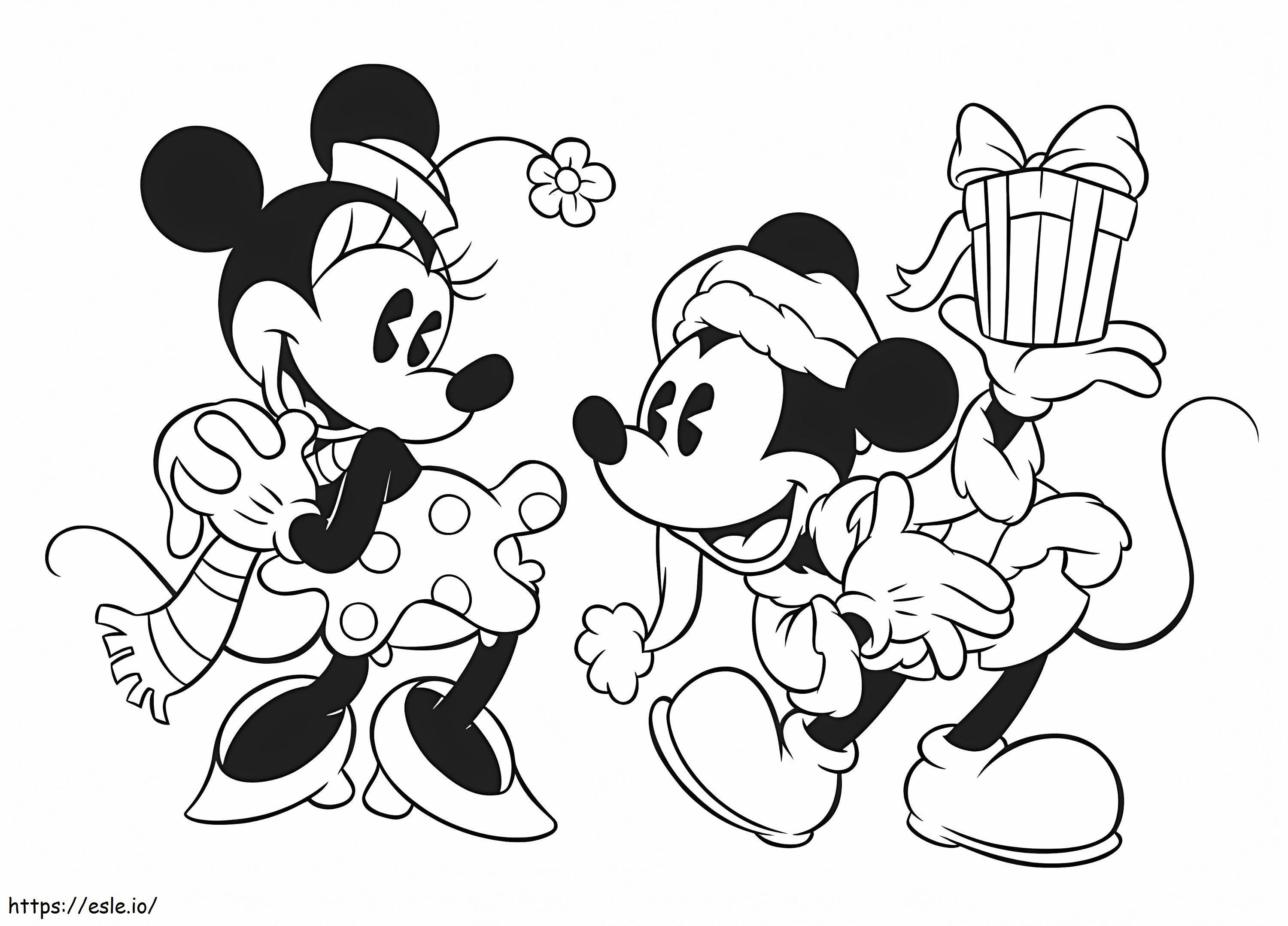 Mickey y Minnie en Navidad 1 para colorear