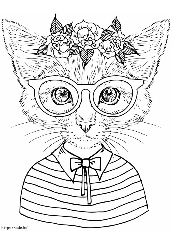 Coloriage Portrait de chat avec des fleurs à imprimer dessin