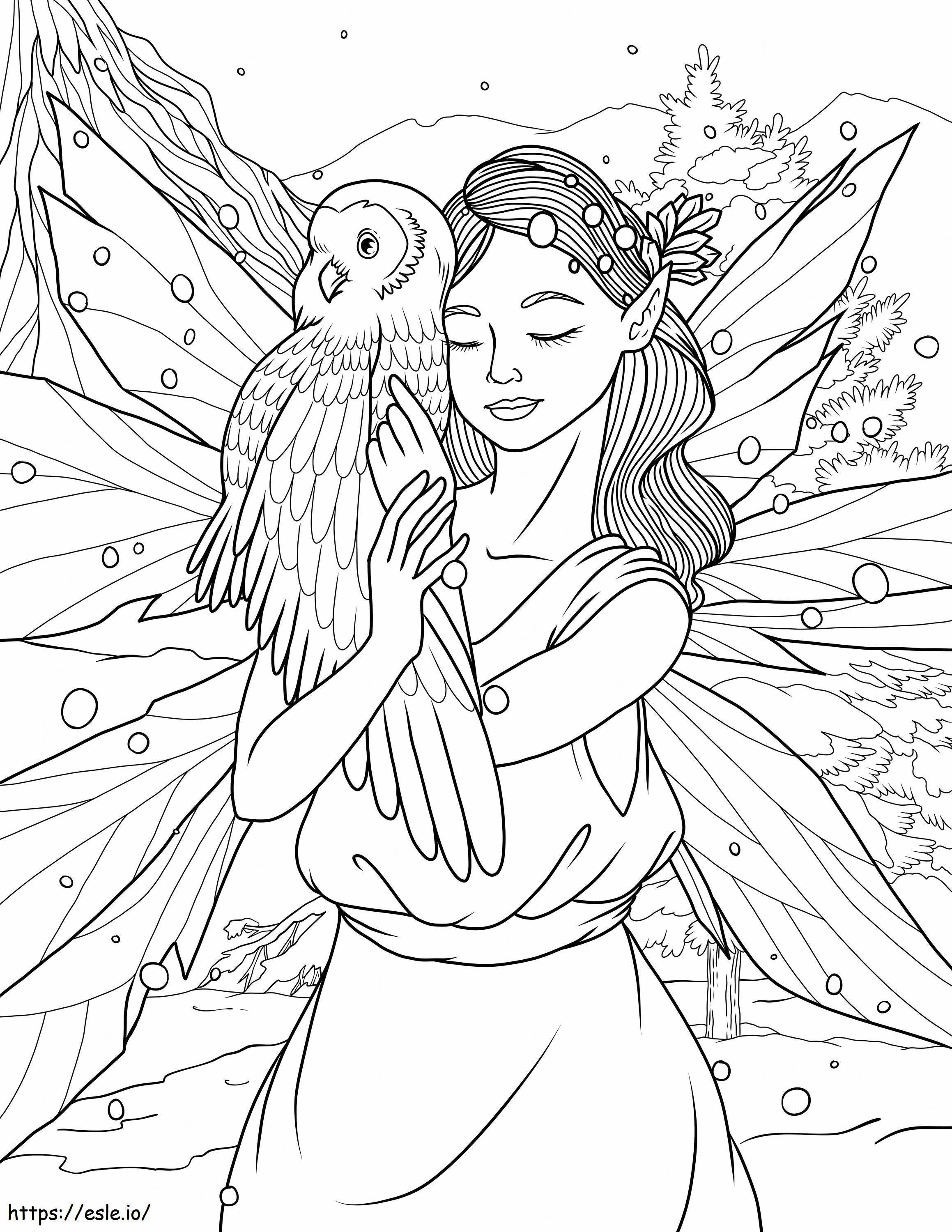 Fairy Hugging Eagle coloring page