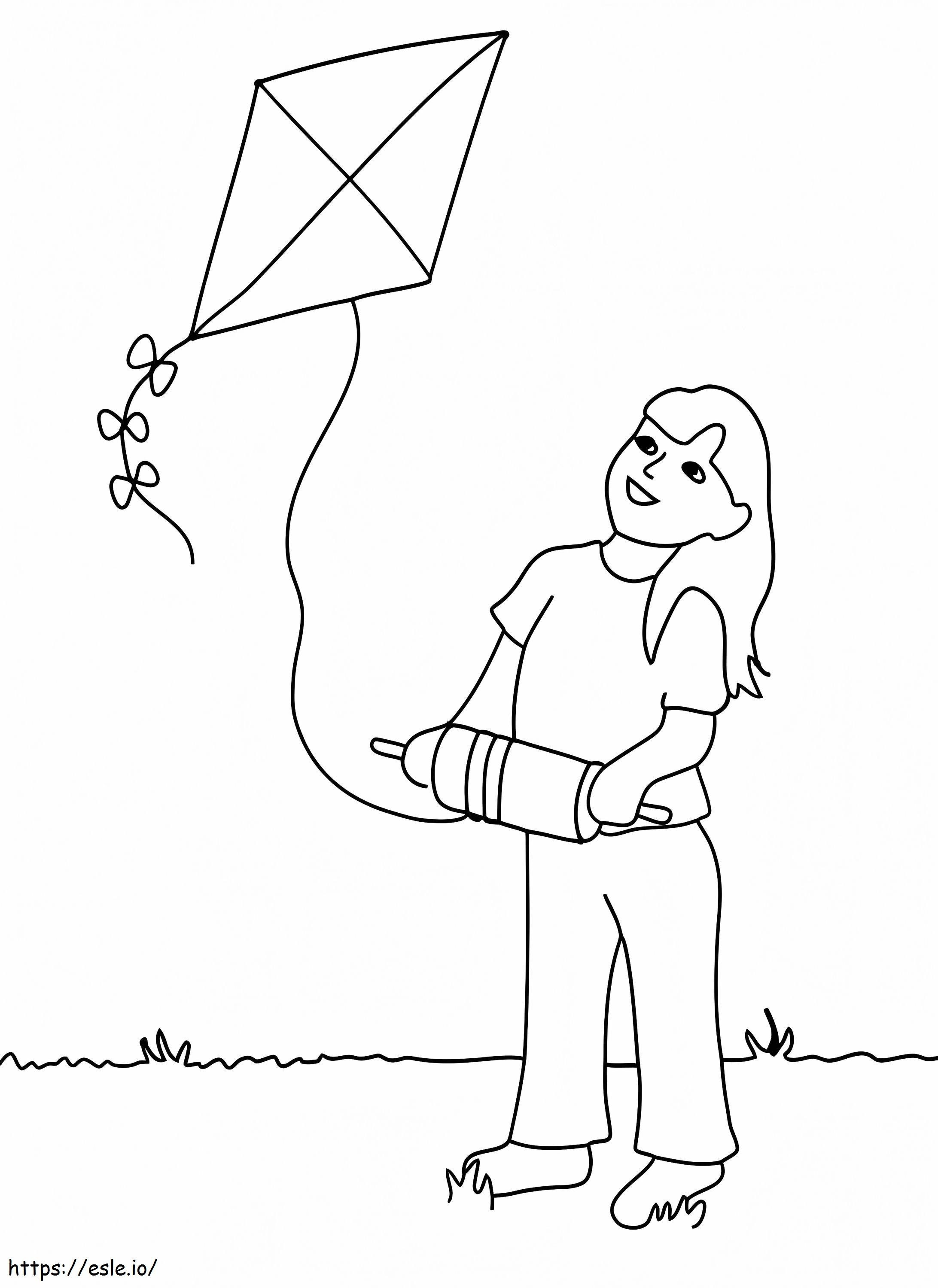 凧揚げをする女の子 ぬりえ - 塗り絵