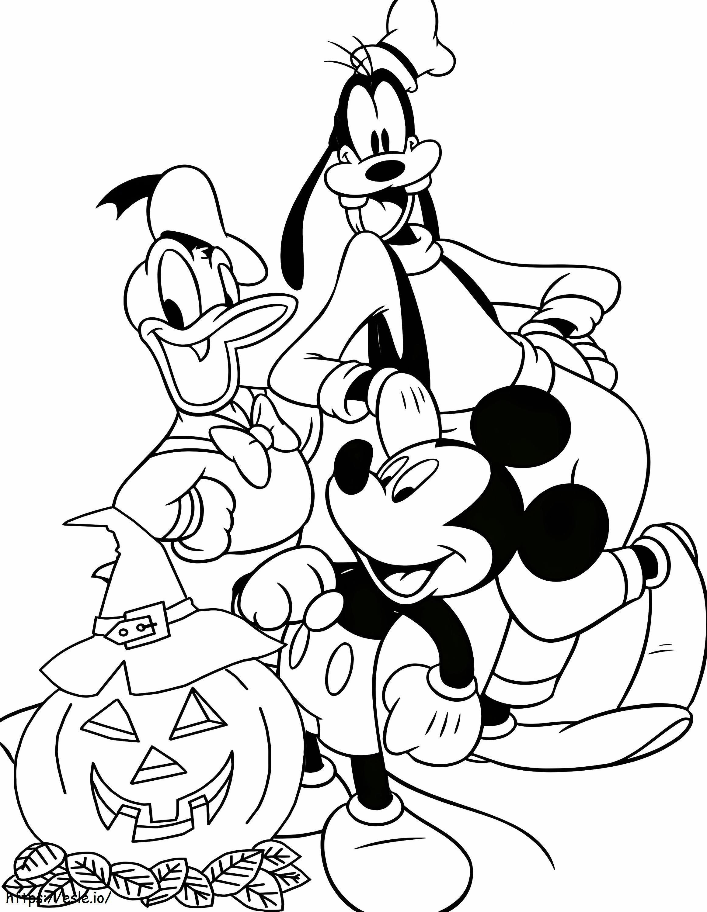 Mickey y sus amigos en Halloween para colorear