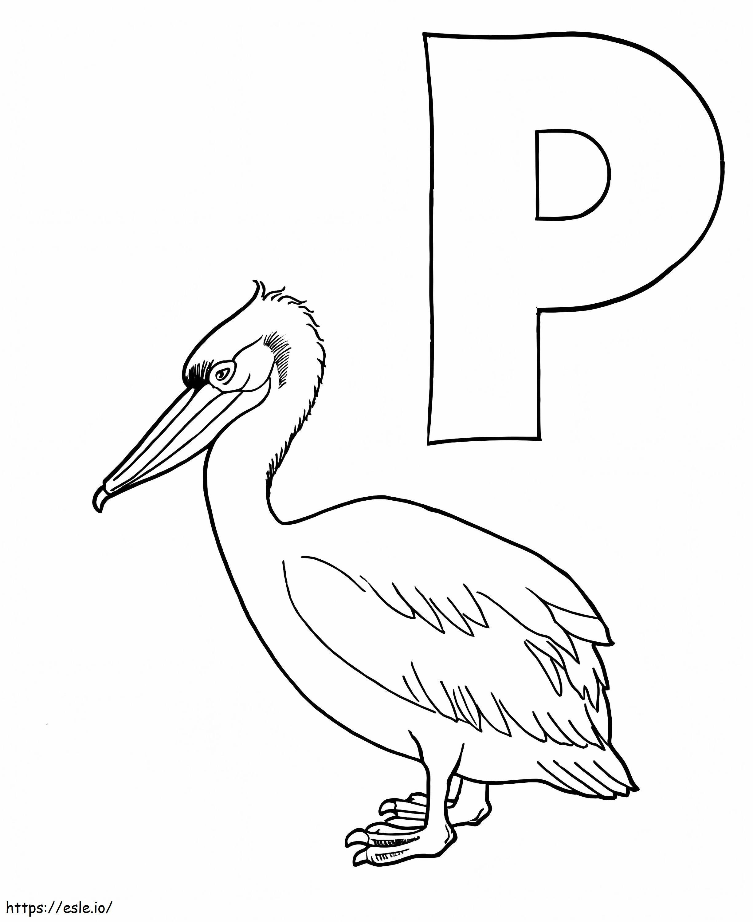 Pelicano e letra P para colorir